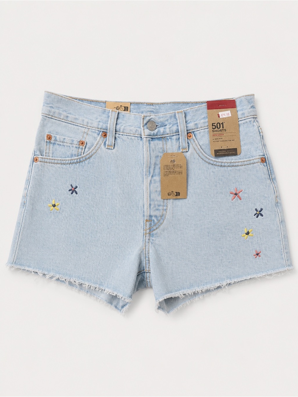 Levi's Light Wash Denim Shorts with Colorful Star Stitching